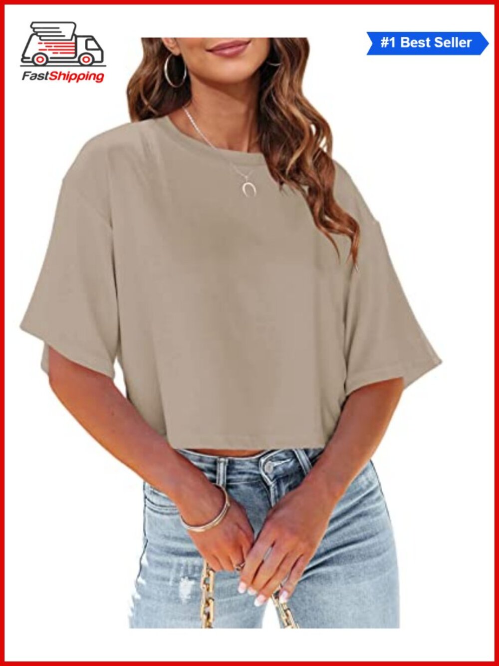 ✨Womens Summer Crop Top Half Sleeve Casual Cropped T-Shirt Relaxed Fit